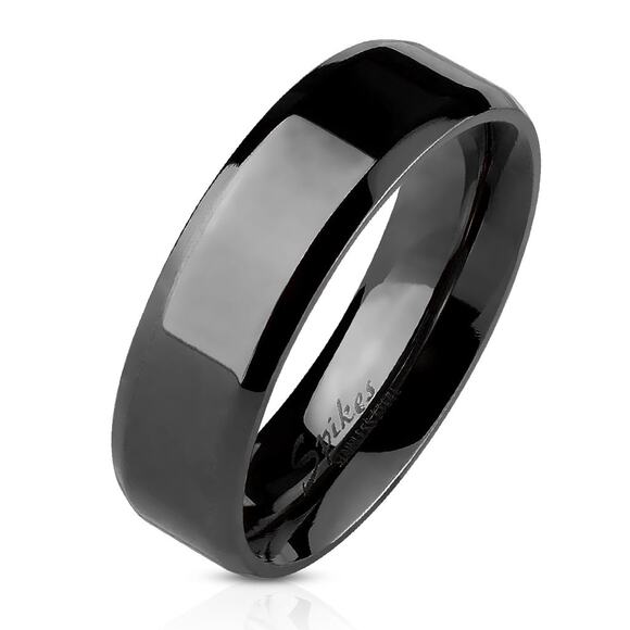 Beveled‎ Edge Flat Band Black IP Over Stainless Steel Ring 8mm - Picture 1 of 1